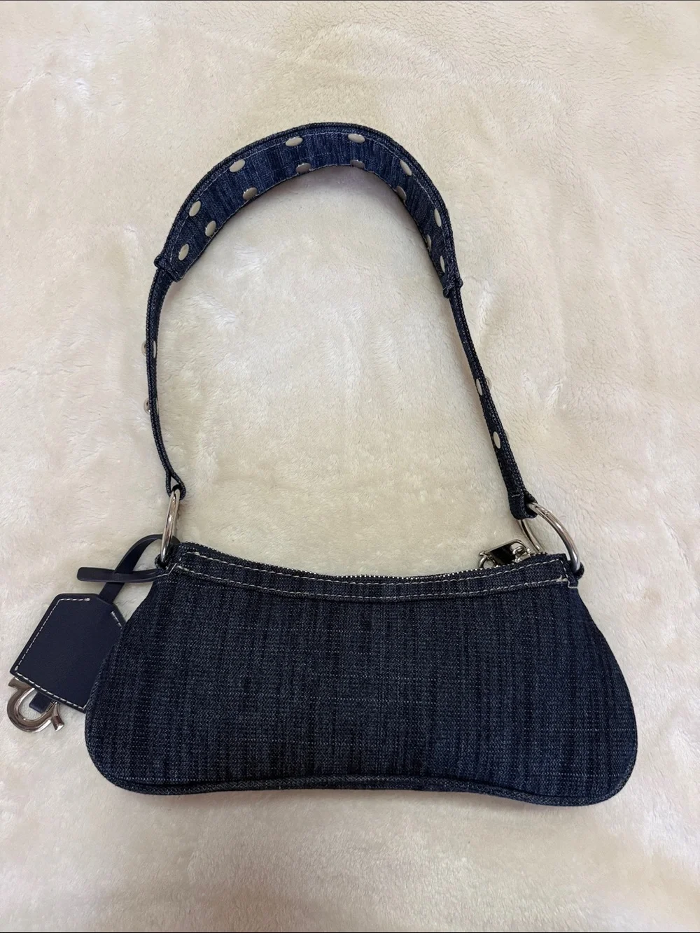 True Religion Dark Denim Studded Horseshoe Shoulder Bag Brand New